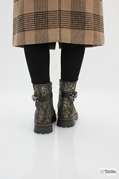 Mammamia Γυναικείες μπότες με λεοπάρ σχέδιο από γνήσιο δέρμα ορθοπεδικό με φερμουάρ, επίπεδη χοντρή σόλα καθημερινά M26/KB4240