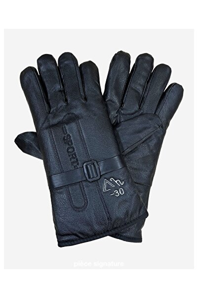 Kardelen Butik Denizli Men's Inflatable Faux Leather Biker Gloves with Fur Inside