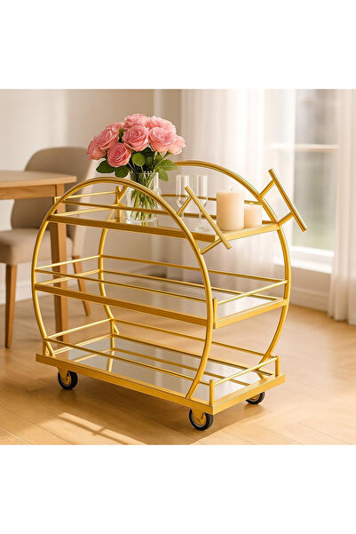 genric FFD 3-Tier Arched Bar Cart - Welded Metal Frame, Glass Shelves, Lockable Wheels 1.3cm (Gold, 80cm)