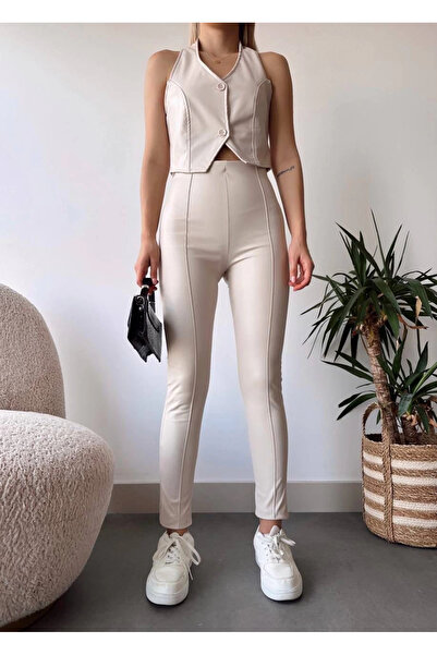 ZENGEZUR MALL MTXDPN Δερμάτινο γιλέκο με δύο κουμπιά κρεμ S243001 (153853) (Μέγεθος: S)