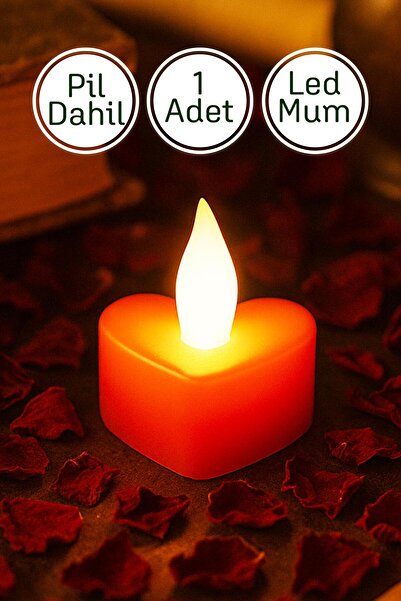 Telvesse 1 Adet Kalp Kırmızı Mini Led Mum Seti Pilli Dumansız Alevli Ledli De...