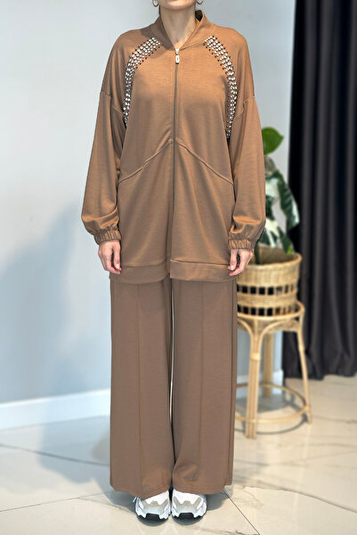Lale Butik Combed Cotton Suit with Stone Detail on the Front 2015 Latte