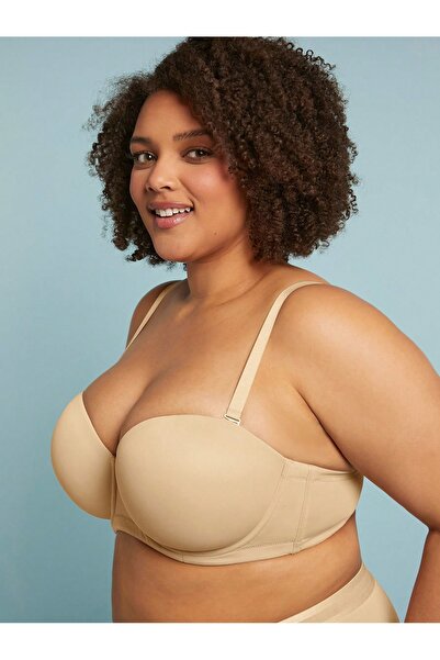 MİSTİRİK Lenola Model Curve Plus Size Strapless Padded Bra Skin Color