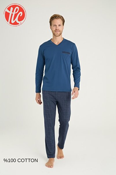 KLY Men's 100% Cotton 4 Season Fabric V-Neck Long Sleeve Pajama Set