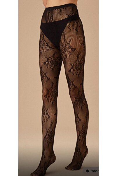 SUWEN Rosess Lace Floral Pattern Fishnet Pantyhose