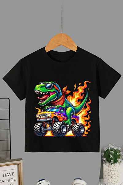 MECH BUTİK Dinosaur Štampano kratki rukav Pamuk paket okrugla kragna majica T...