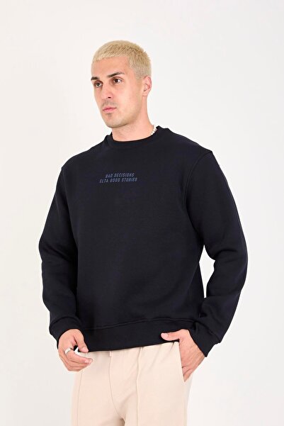 Store Fleece Inside Writing B Printed Relax Fit Men's Sweatshirt