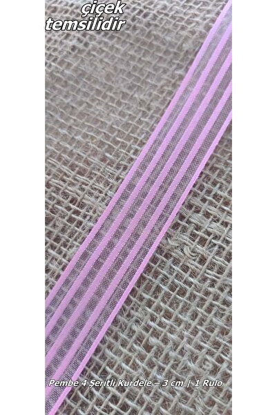 hobidaşım Panglică roz din tul cu 4 dungi – 3 cm (1 rolă)