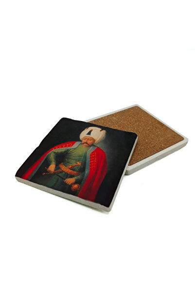 Sadrazam Yavuz Sultan Selim Printed Natural Stone Coaster 10cm X 10cm |   Krt-148
