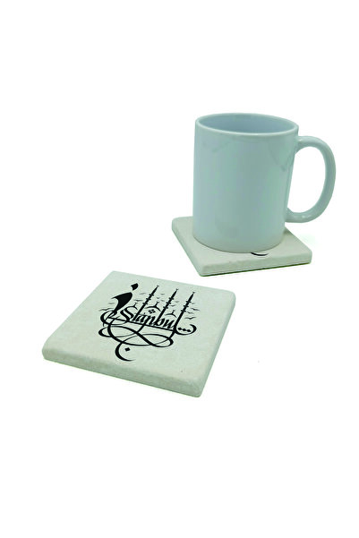 Sadrazam Istanbul B Printed Natural Stone Coaster 10cm X 10cm |   Kh-217