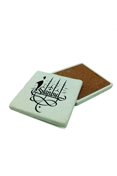 Sadrazam Istanbul B Printed Natural Stone Coaster 10cm X 10cm |   Kh-217