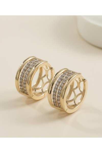 Rua Jewelry Özel Seri Pirinç Rodyum Kaplama Küpe | 14 Ayar Altın Renk | Karar...