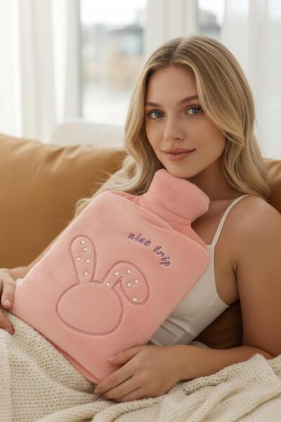 Lasve 2 Lt New Season Hot Water Bag with Rabbit Pattern and Pearl Detail