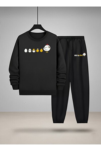 LORVEX سترة رياضية للأطفال - طقم رياضي برقبة دائرية بتصميم صيصان يخرج من البي...