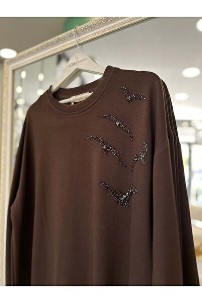 MRM MERAM BUTİK Shoulder Pad Tex Stone Tunic - Brown - 46