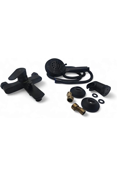 Generic Luxury Black Shower Mixer with Wide Round Head, Flexible Hose and Adjustable Holder