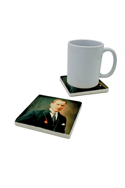Sadrazam Atatürk Printed natural stone coaster 10cm x 10cm |   Crt-101