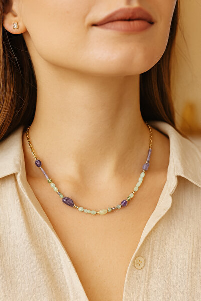 Classybyvega | Doğal Taşlı Ametist & Akuamarin Kolye – Çelik Zincir Üzeri El ...