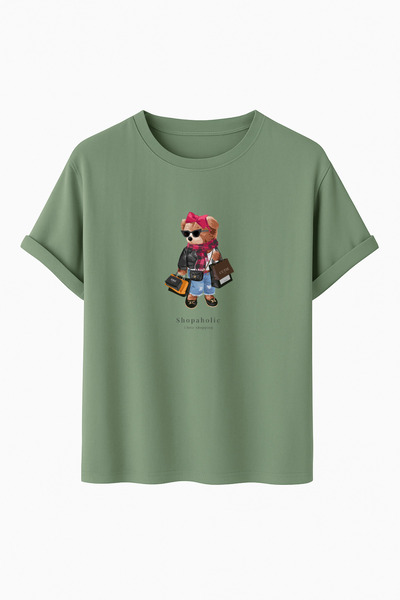 DK DAKSEL تي شيرت نسائي تيدي بير مطبوع لون أحمر قصة فضفاضة