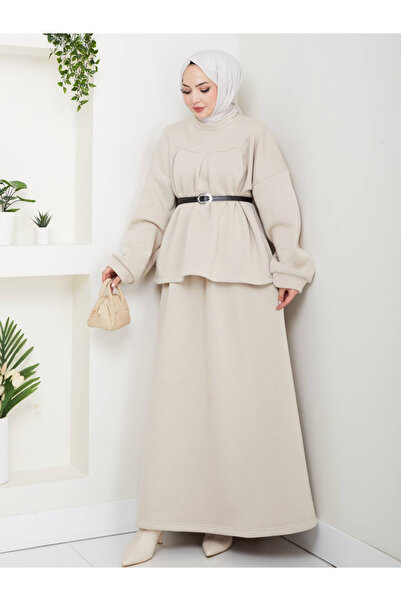 Esre Store 917 - طقم حجاب من ثلاث خيوط قماشية مكون من قطعتين باللون البيج