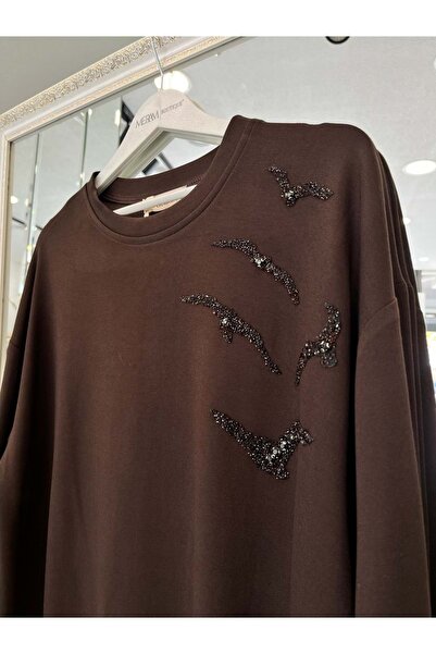 MRM MERAM BUTİK Shoulder Pad Tex Stone Tunic - Brown - 46