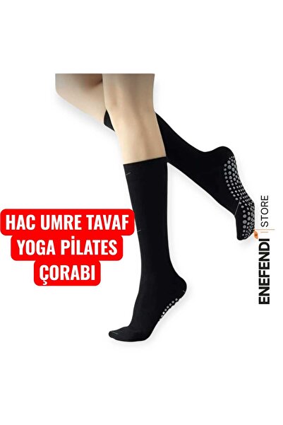 NF ND ENEFENDİ Non-Slip Sole Unisex Black Yoga, Pilates and Tawaf Socks | Comfortable Sports Knee Socks 36-40