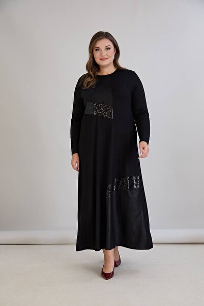 QUAWEAR Φόρεμα πλήρους μήκους από χτενισμένο βαμβακερό ύφασμα με στρογγυλή λαιμόκοψη με τύπωμα με κεντημένες πούλιες