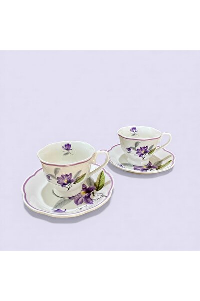 ELZEY HOME Porcelain Set of 2 Vintage Patterned Coffee Cups