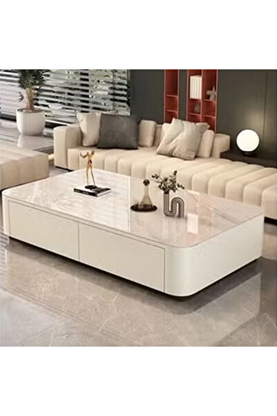 KEKE Elegant light-luxury coffee table in white, ideal for small living rooms with a simple modern look.