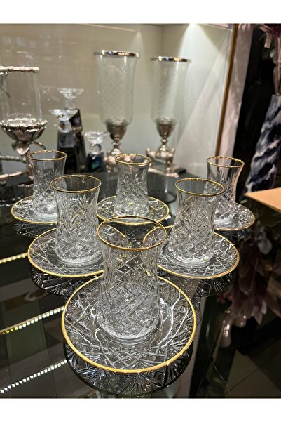 P&ORA PREMIUM KITCHEN PRODUCTS Ananas Model Acid Cutting Gold Gilded Tea Set for 6 People