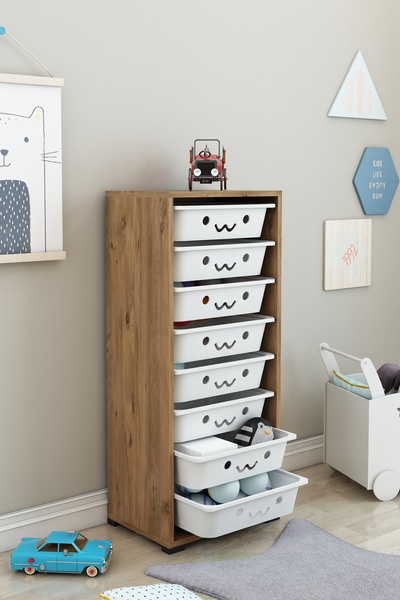 DEKOZUM KİDS 8 Sepetli Gülenyüzlü Oyuncak Dolabı Oyuncak Organizeri Oyuncak Box