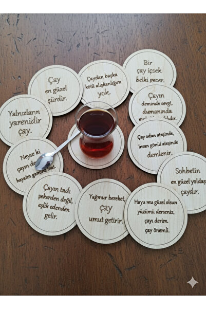 Miracix 12-Piece Wooden Tea Cup Coasters with Inscriptions – Stylish, Durable, and Enjoyable Tea Presentations