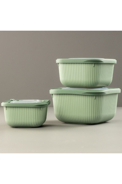 ELİFSU HOME 3 Piece Microline Storage Container Set (600-1100-1800 ml)
