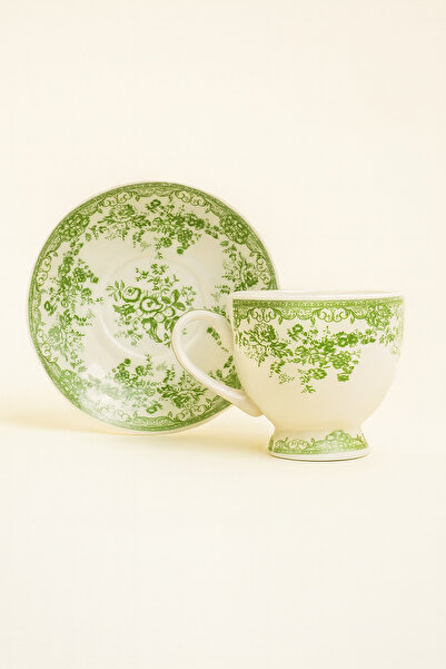 Mirilliahome Set of 2 Floral Patterned Porcelain Coffee Cups and Saucers