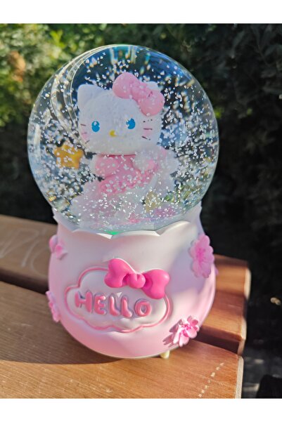 HBM MARKET 37 Hello kedi kar küresi büyük boy 16 cm kar üflemeli ışıklı müzikli