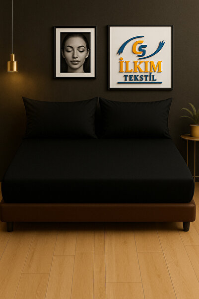 cs ilkim Elastic 100% Cotton Combed Fabric Fitted Elastic Sheet Black