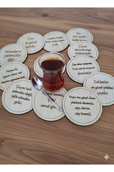 Miracix 12-Piece Wooden Tea Cup Coasters with Inscriptions – Stylish, Durable, and Enjoyable Tea Presentations