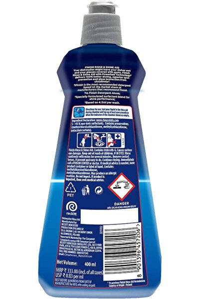 Finish Dishwasher Rinse Aid, Shine & Dry - 400 ml (Pack of 2)