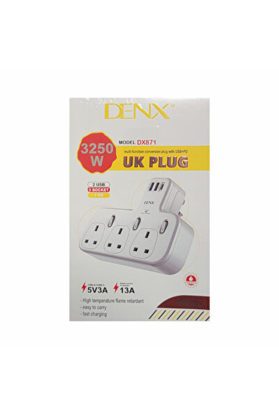 Denx قسام كهرباء ثلاثي مع منفذين USB ومنفذ PD م/DX871 ماركة دينكس