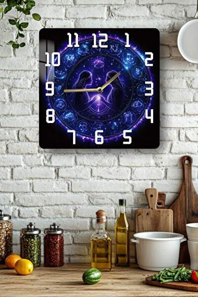 kutuTR 3D Look Tempered Glass Square Clock – Zodiac Circle and Gemini Themed ...