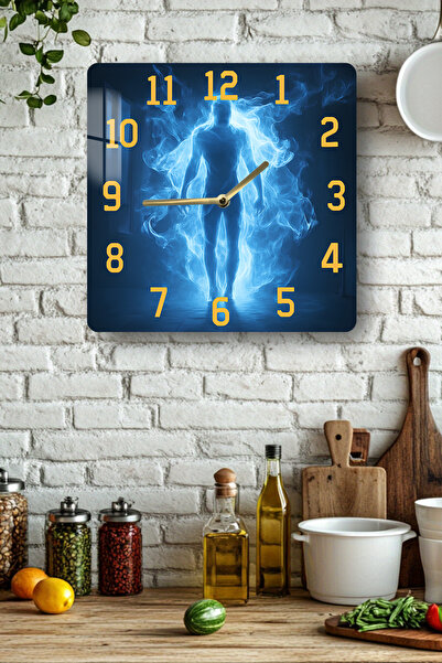 kutuTR 3D Looking Tempered Glass Square Clock – Blue Energy Silhouette Themed...