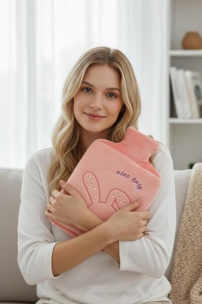 Lasve 2 Lt New Season Hot Water Bag with Rabbit Pattern and Pearl Detail