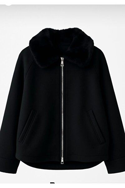 Marka Giyim معطف كاش مايوه بدون بطانة مع ياقة من الفرو