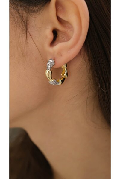 Jerie Curved Triangle Design Zircon Stone Hoop Earrings