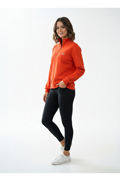 HepsitrentStore Orange Color Zippered Collar Long Sleeve Sweatshirt