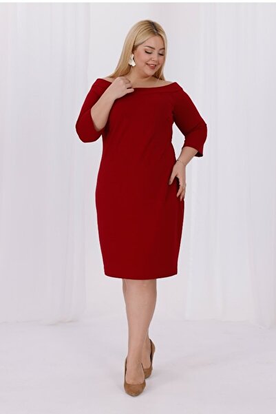 Truva XXL Plus Size Carmen Crepe Dress Burgundy Three Quarter Sleeve Stylish and Comfortable