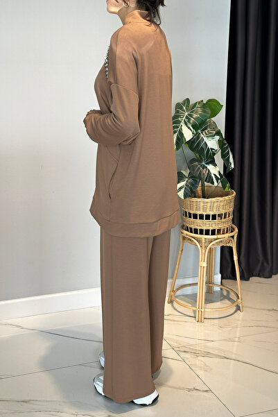 Lale Butik Combed Cotton Suit with Stone Detail on the Front 2015 Latte