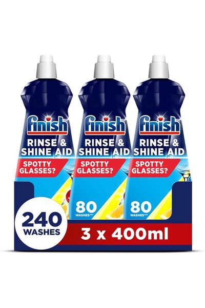 Finish سائل شطف غسالة الأطباق رينس آند شاين، بنكهة الليمون، 3 عبوات × 400 مل ...
