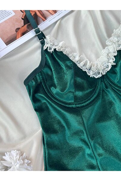 VİP SECRET New Year's Special Underwire Lace Velvet Nightgown – Luxurious Texture, Stylish and Elegant Model