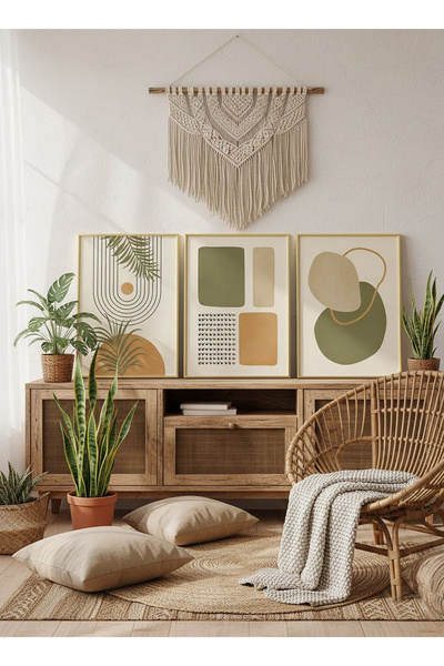 Linacci Triple Gold Metal Frame Bohemian Soft Poster Glass Painting Set